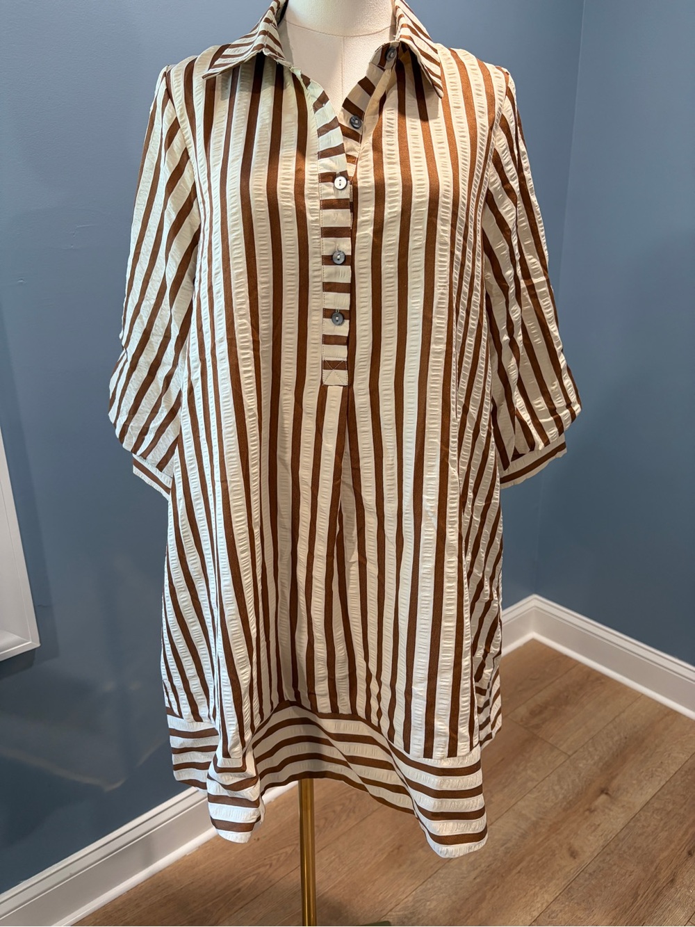 entro Brown & Ivory Striped Shirt Dress Size S